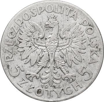 5 злотых 1934 Польша. Голова Полонии
