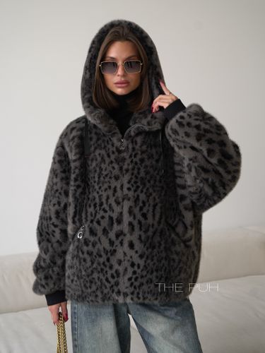 Серая леопардовая шуба из эко-меха