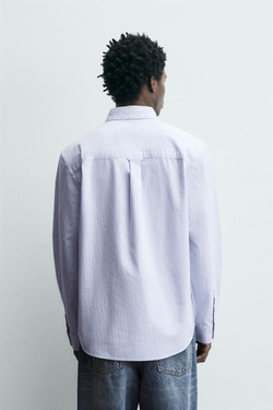 ZARA РУБАШКА С ФАКТУРНОЙ ОТДЕЛКОЙ, БЕЛЫЙ/НЕБЕСНО-ГОЛУБОЙ