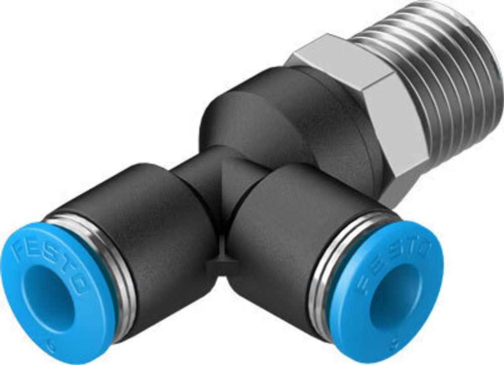 QSTL-1/4-6-100 Тройник с цанговым зажимом и резьбой