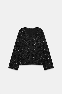 ZARA КАРДИГАН С ПАЙЕТКАМИ, ЧЕРНЫЙ