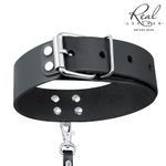 Черный кожаный ошейник с ремешком (Цвет: черный)