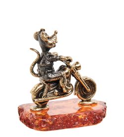 Народные промыслы AM-1847 Фигурка «Мышь байкер» (латунь, янтарь)