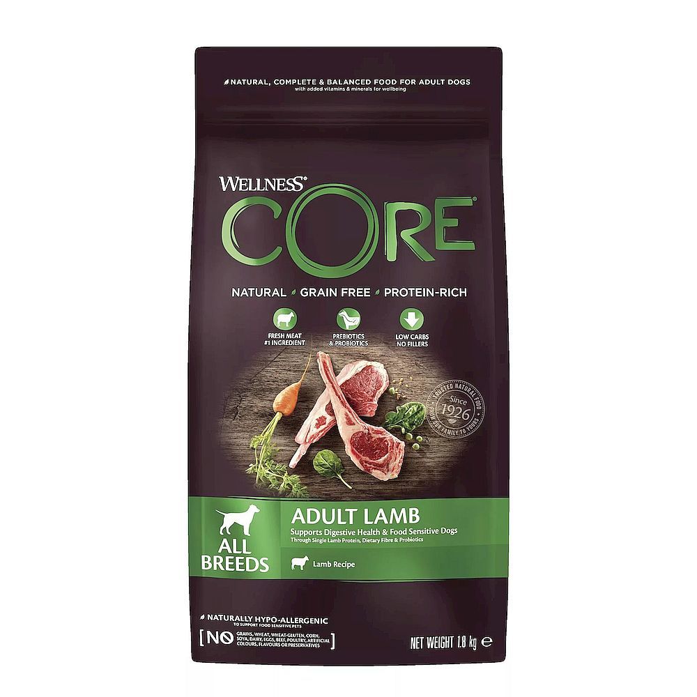 Сухой корм CORE для взрослых собак всех пород из ягненка с яблоком, пакет 1,8 кг