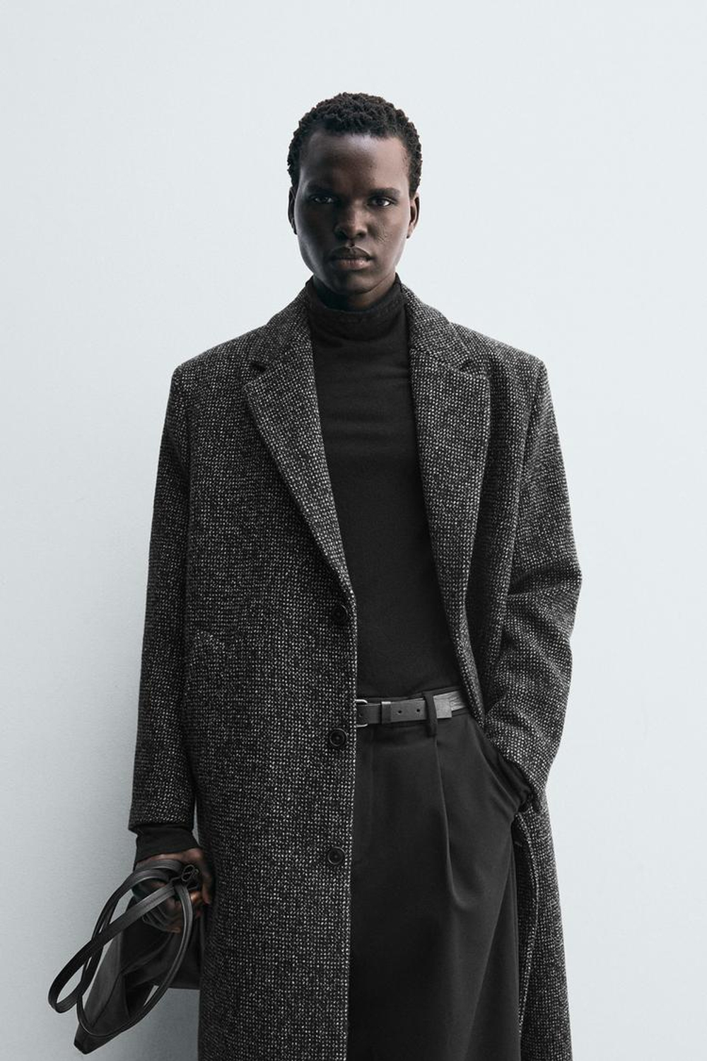 ZARA ПАЛЬТО ИЗ РЕЛЬЕФНОЙ СМЕСОВОЙ ШЕРСТИ, ЧЕРНЫЙ