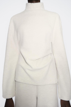 ZARA МЯГКИЙ ТОП СО СКЛАДКАМИ, БЕЖЕВЫЙ