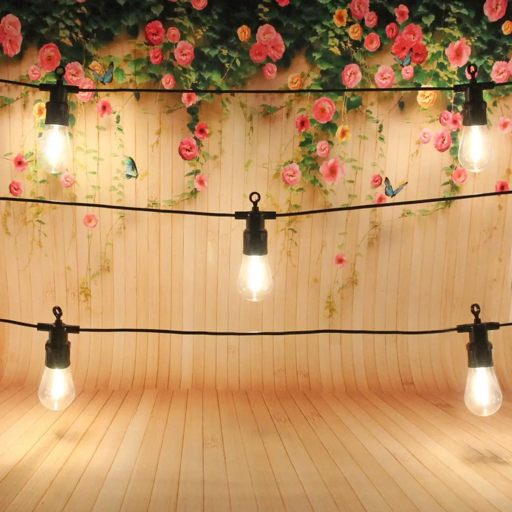 Гирлянда для улицы 5м 10 ламп LED «Filament» чёрный провод, 1 режим, 220V, IP-65, Теплый белый (возможность соединения)