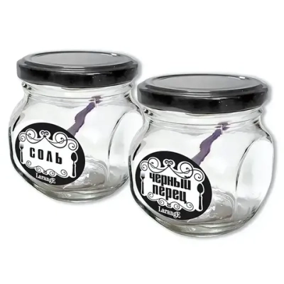 Набор стеклянных банок для продуктов 2шт, 200мл «Соль, перец»