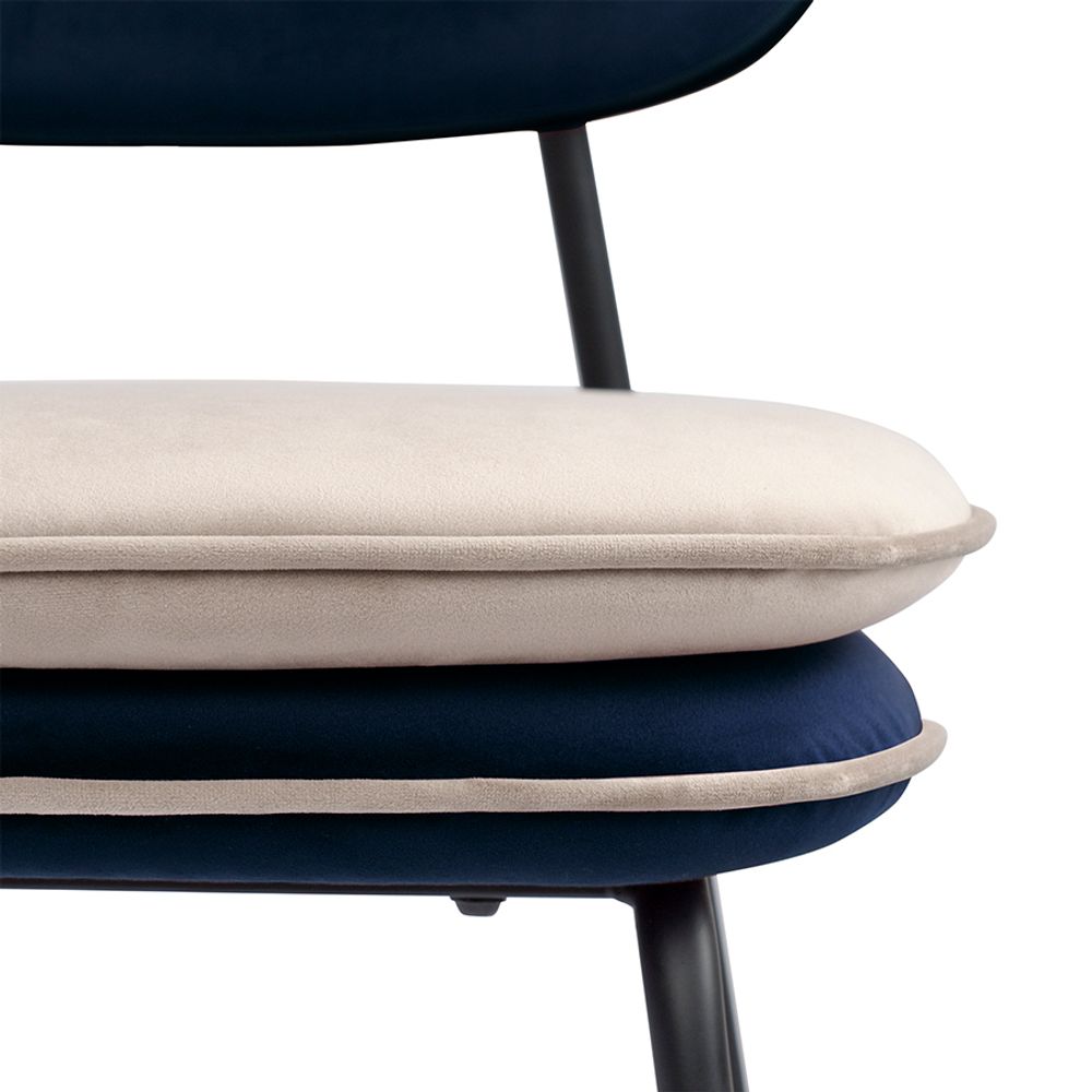 Стул с контрастным кантом Pea, велюр, темно-синий/бежевый