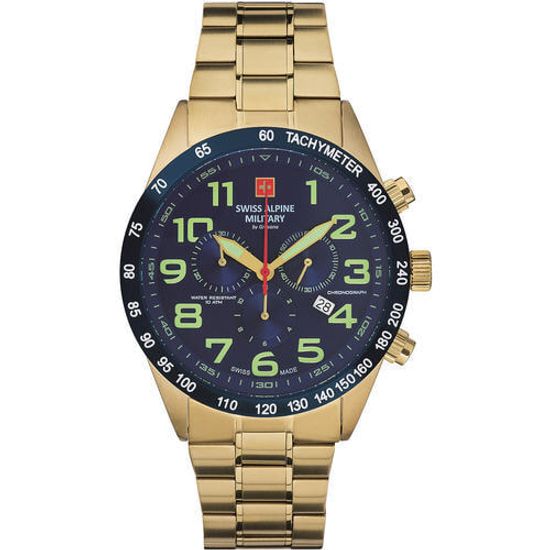 С браслетом Мужские наручные часы с золотым браслетом Swiss Alpine Military 7047.9115 chrono 45mm 10ATM