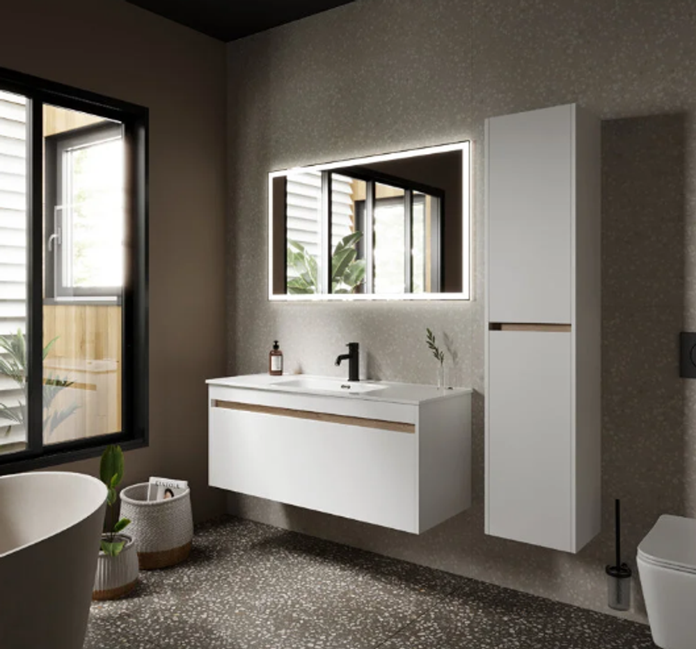 Тумба подвесная SANCOS Smart 1190х450х500, c двумя ящиками оснащенными доводчиками, белый глянец , арт. SM120-1W