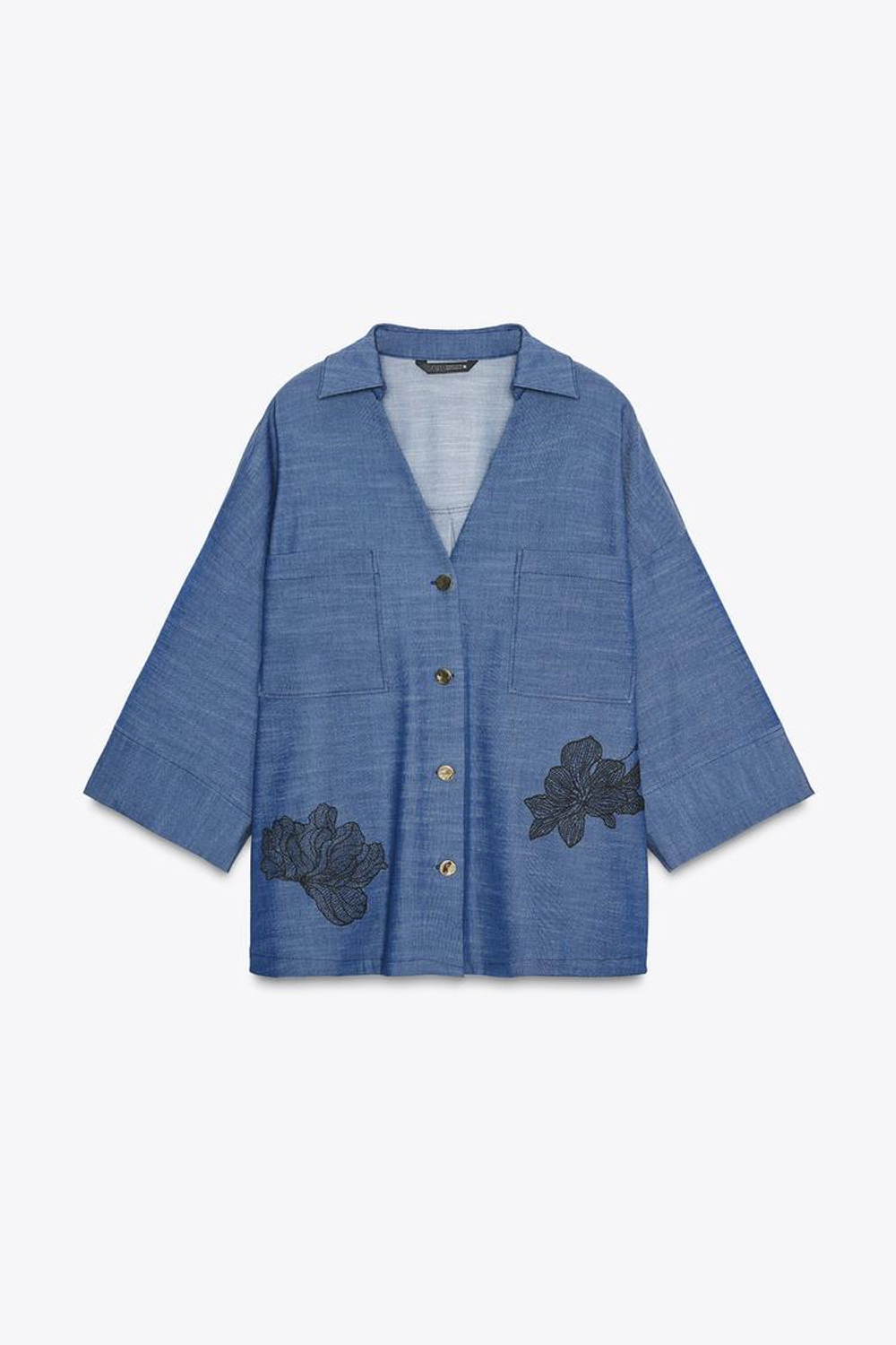 ZARA РУБАШКА-КИМОНО С ЦВЕТОЧНЫМ ПРИНТОМ, СИНИЙ