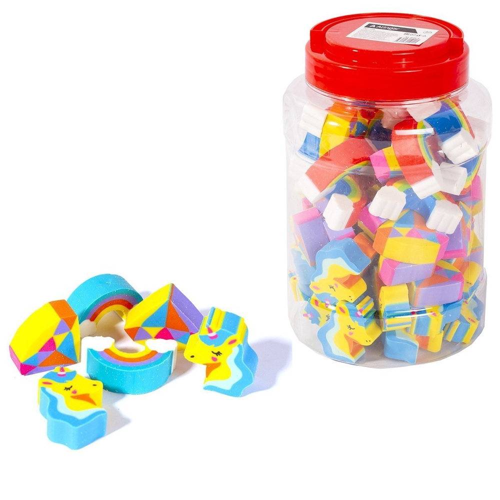 Ластик Alingar "Ассорти для девочек", синтетический каучук, фигурный, цвет ассорти, 30х30х10 мм, пластиковая банка