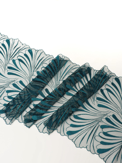 Вышивка на сетке изумруд неэластичная ширина 30 см