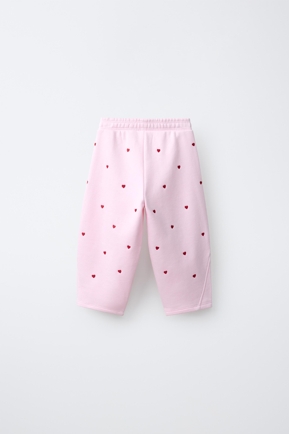 ZARA БРЮКИ BARREL ИЗ ФУТЕРА С ВЫШИВКОЙ В ВИДЕ СЕРДЕЦ, РОЗОВЫЙ