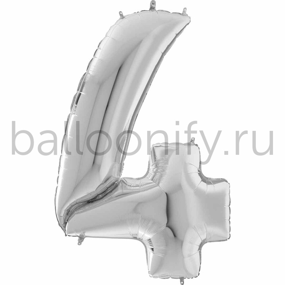 Шар ЦИФРА 4 Silver 64" 163 см