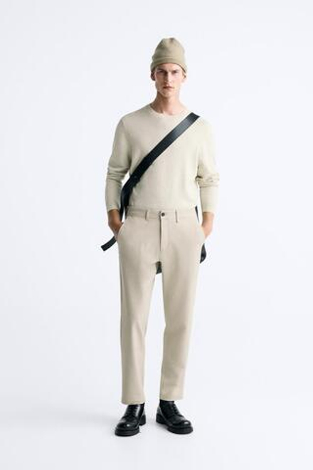 ZARA БРЮКИ КОМФОРТНОЙ ПОСАДКИ ИЗ РЕЛЬЕФНОЙ ТКАНИ, БЕЖЕВЫЙ