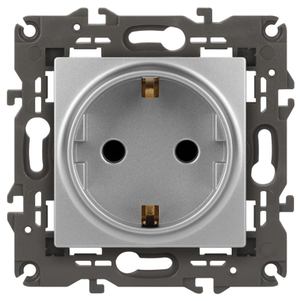 14-2101-03 ЭРА Розетка 2P+E Schuko, 16A-250В, IP20, Эра Elegance, алюминий | Elegance Алюминий