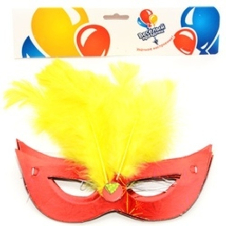 Маска гологр "Маскарадная" с перьями 6 шт.