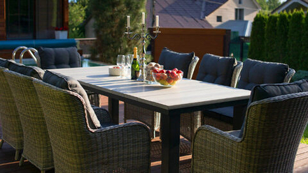 Большой обеденный стол Besta Fiesta ПАРКЛЭНД на 6-8 персон, серый