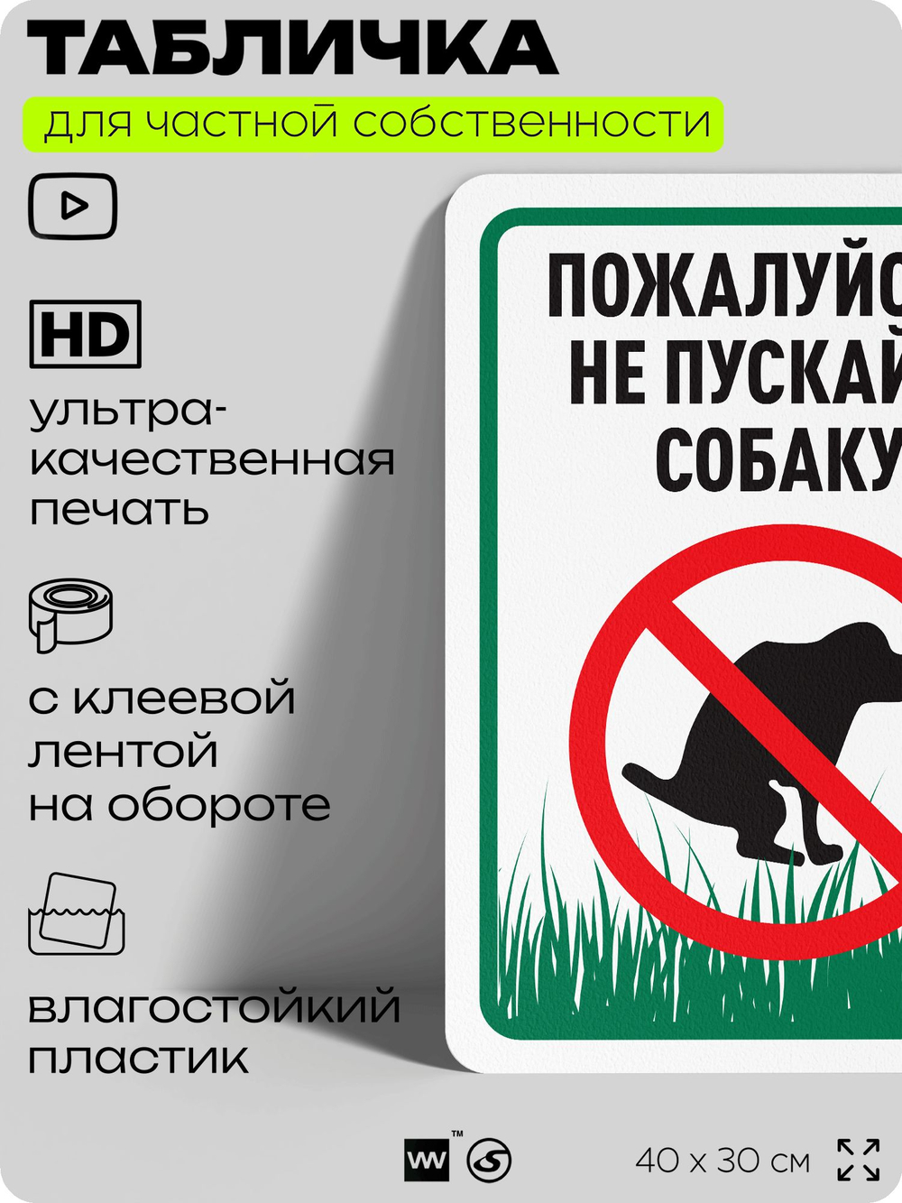 Табличка для частной территории "Пожалуйста, не пускайте собаку", на дом, для участка, организаций и частных территорий, предупреждающая, 40х30 см, Silver Plane x Айдентика Технолоджи