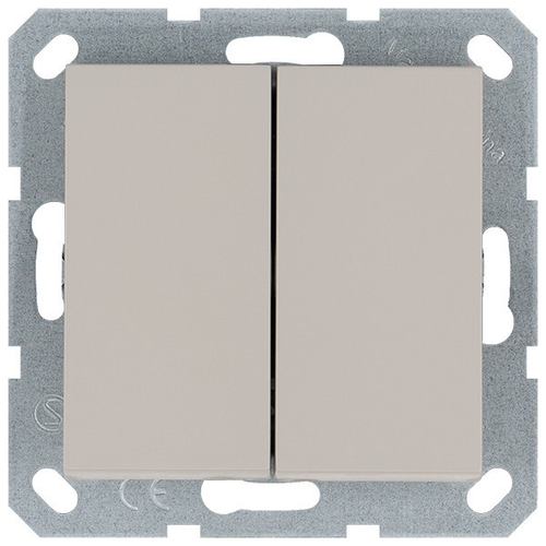 Выключатель двухклавишный 10A 250V~ с накладкой, цвет Тауп