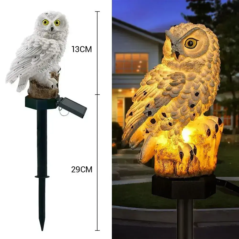 Светильник уличный на солнечной батарее Сова Филин белая для украшения дачи и сада