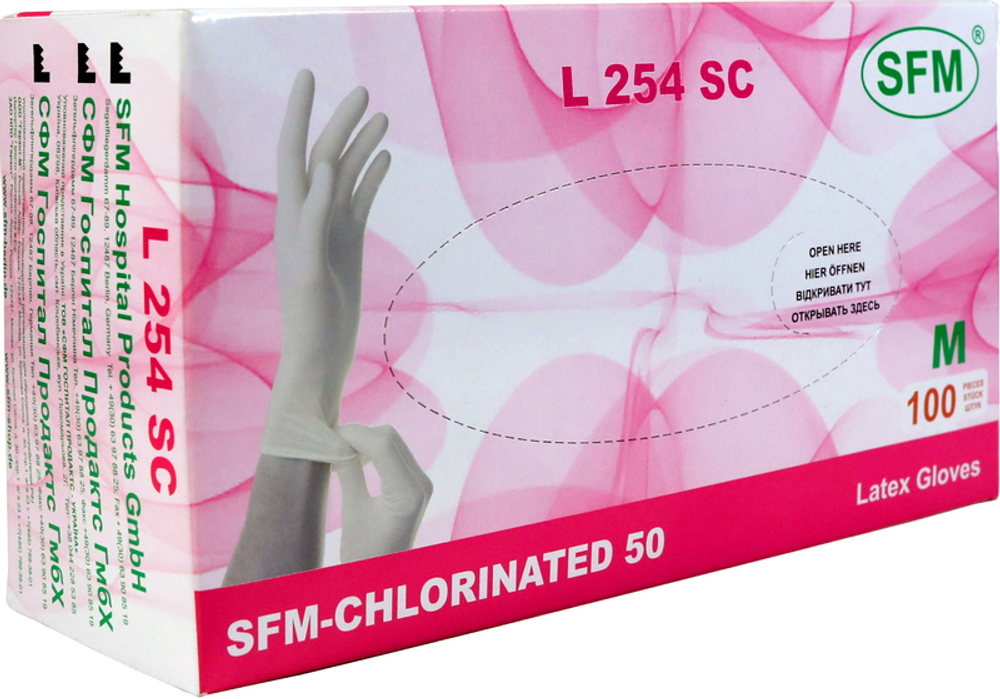 Перчатки смотровые нестерильные латексные неопудренные L 254 SC SFM 50 пар
