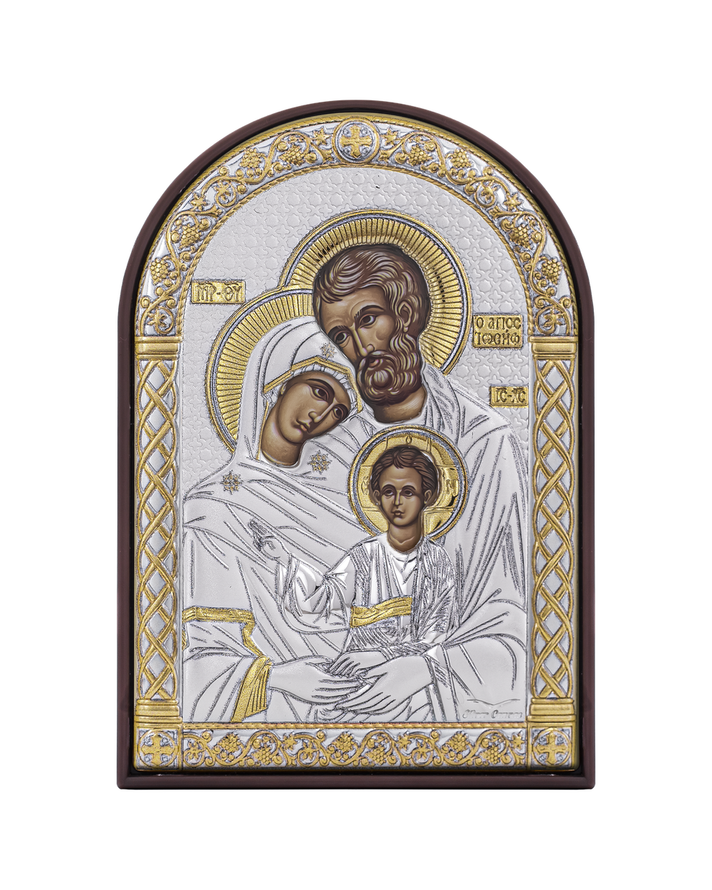 Св. Семейство, икона арочная, пластик коричневый 48x68