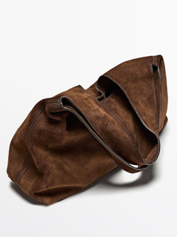 Massimo Dutti Сумка из замши среднего размера, золотой