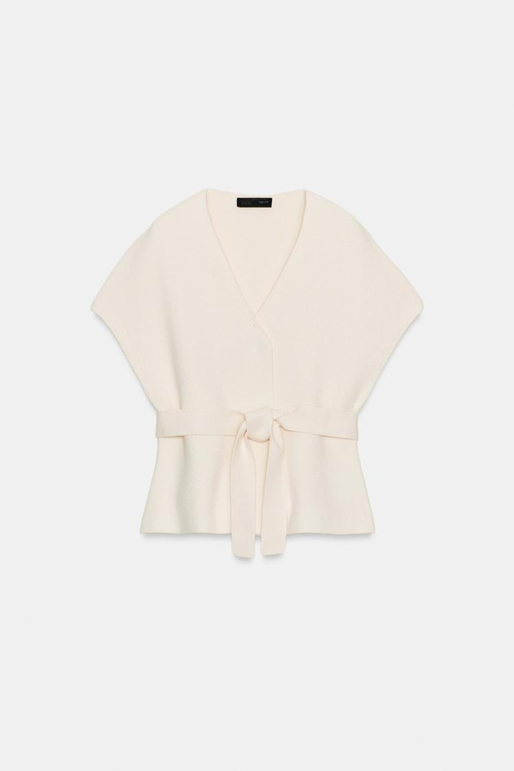 ZARA ТРИКОТАЖНЫЙ ЖИЛЕТ С ПОЯСОМ, ЭКРЮ