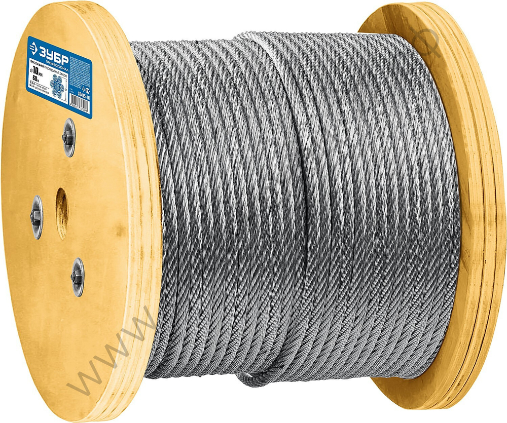 ЗУБР DIN 3060, свивка 6х19+IWR, 10 мм, L=60м., грузоподъемный стальной трос, Профессионал (30415-10)