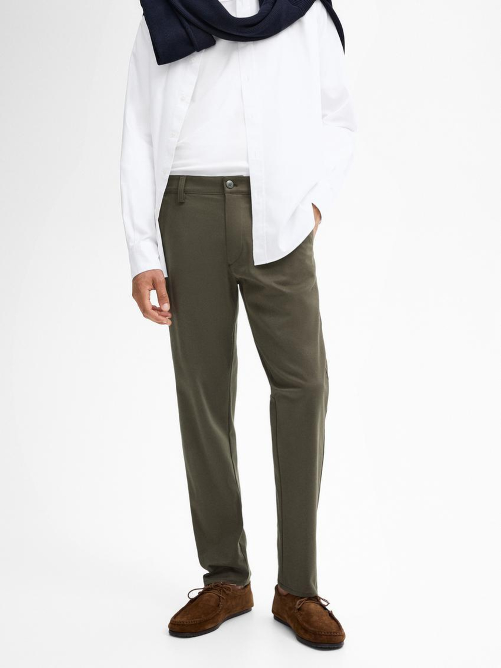 Massimo Dutti Зауженные джинсовые брюки из смесового хлопка, хаки