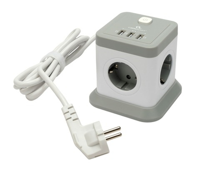 Сетевой фильтр Cablexpert Tower, TWR-4-U3-W-3, 4р, 10А, 3xUSB, 3.1А, 3м, ур.защ. 2+, коробка белый