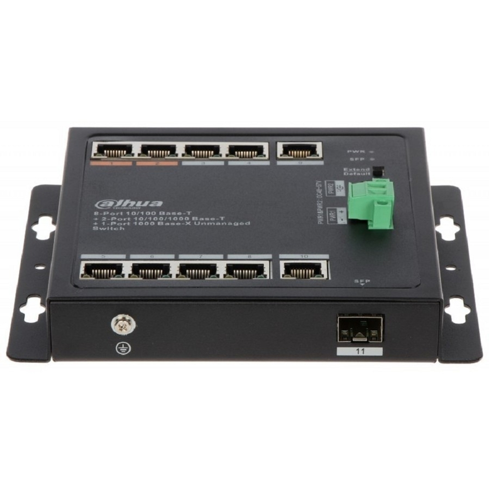 DAHUA DH-PFS3111-8ET-96-F 11-портовый неуправляемый коммутатор с PoE, уличное исполнение, 8xRJ45 100Mb, 2xRJ45 1Gb + 1xSFP 1Gb uplink, суммарно 96Вт, коммутация 13.6 Гбит/с, MAC-таблица 8К