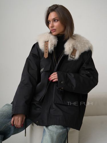 Черная хлопковая парка ARMY с серым мехом песца