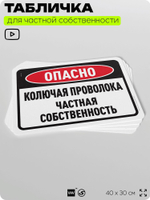 Табличка для частной территории "Опасно, колючая проволока", на дом, для участка, организаций и частных территорий, предупреждающая, 40х30 см, Silver Plane x Айдентика Технолоджи