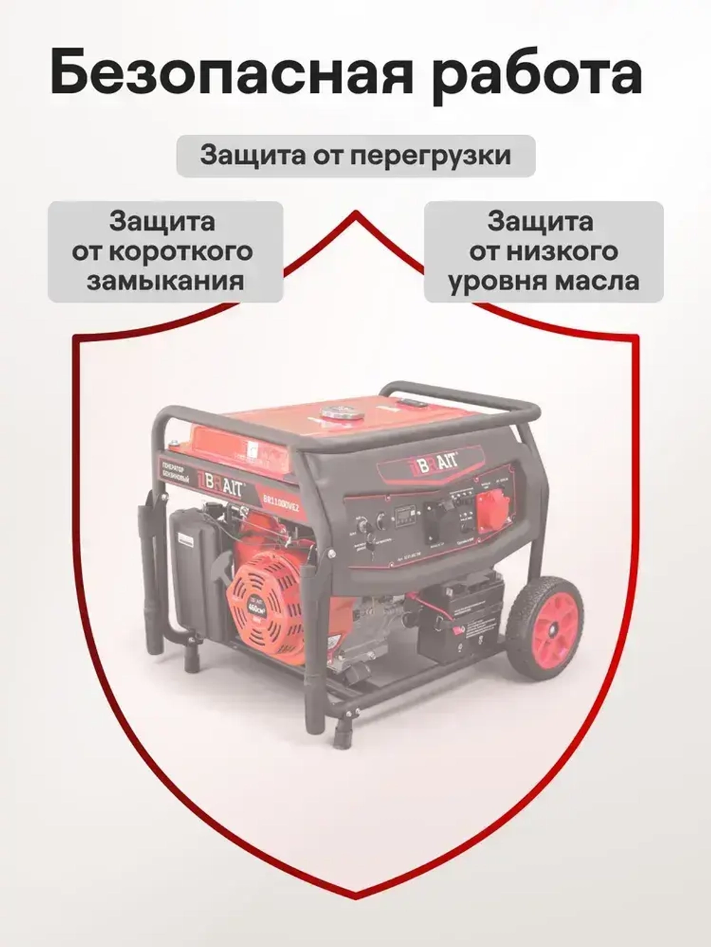 Генератор бензиновый BRAIT BR11000VE2 (8.0/8.5 кВт, 220 и 380 В, трехфазный, электростартер, счетчик моточасов) / бензогенератор / резервное питание