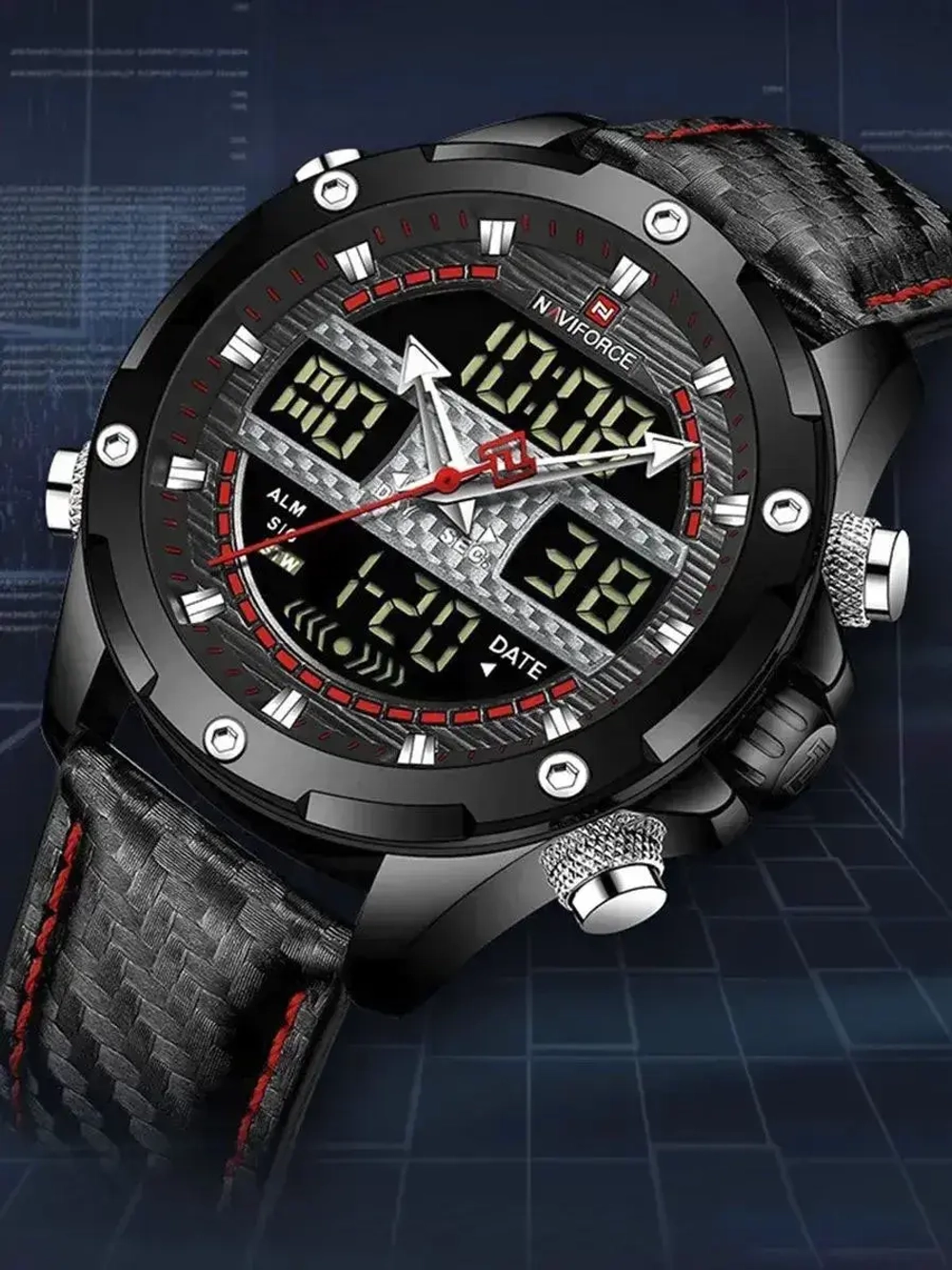 Подарочный набор - часы наручные кварцевые NAVIFORCE на кожаном ремешке, черный W8910-04