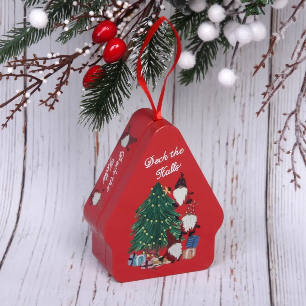 Банка жестяная «Домик» 10,5*8,5*4см ёлка с гномиками