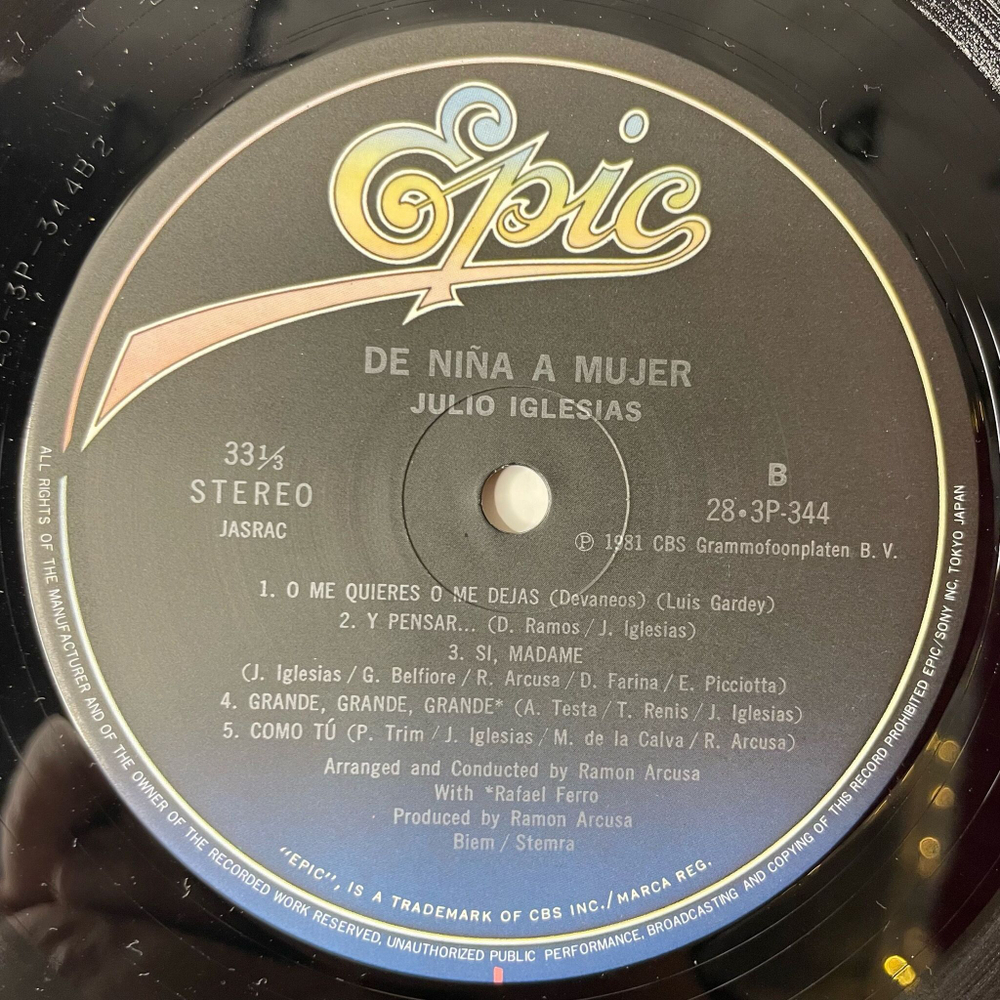 Винтажная виниловая пластинка LP Julio Iglesias De Nina A Mujer (Japan 1981) (No Obi) Que Nadie Sepa Mi Sufrir