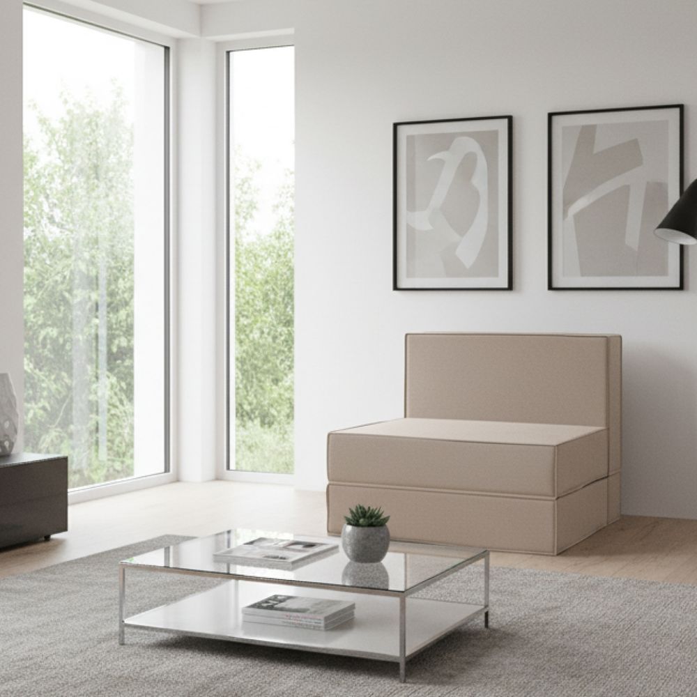 Кресло кровать раскладное с кантом бескаркасное 200х90 (беж Вивальди)