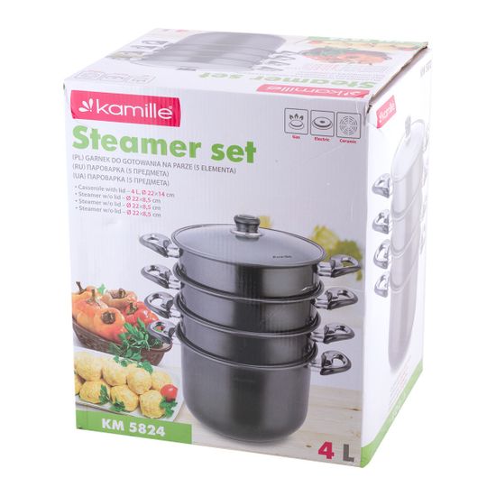 Пароварка 3-х уровневая из углеродистой стали Kamille KM 5824 (диаметр 20 см)