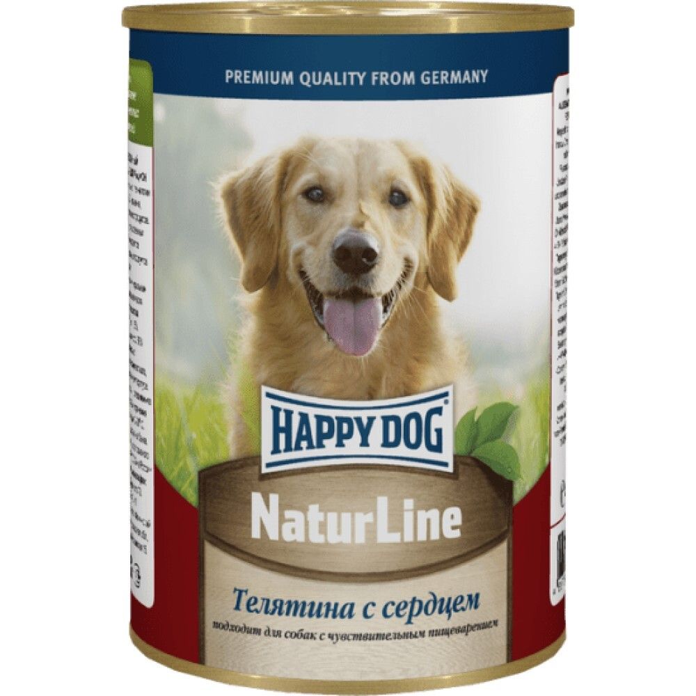 Happy Dog консервы для собак с телятиной и сердцем в желе (банка) (Россия) Natur Line