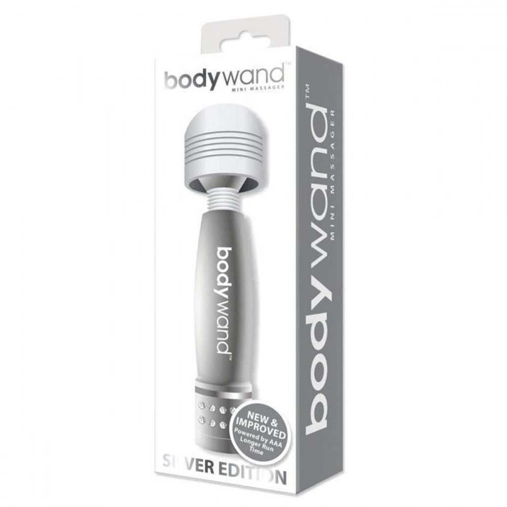Жезловый мини‑вибратор Bodywand Silver Edition, 11 см, с кристаллами