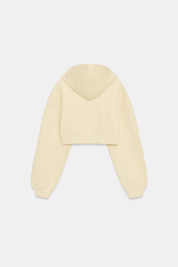 ZARA УКОРОЧЕННАЯ ТОЛСТОВКА С КАПЮШОНОМ, ПАСТЕЛЬНО-ЖЕЛТЫЙ