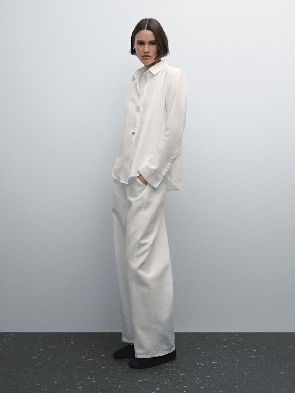 Massimo Dutti Рубашка из струящегося 100% льна, белый