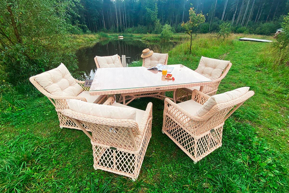 Плетеная мебель для террасы MOKKA VILLA ROSA (на 6 персон) + 12 подушек