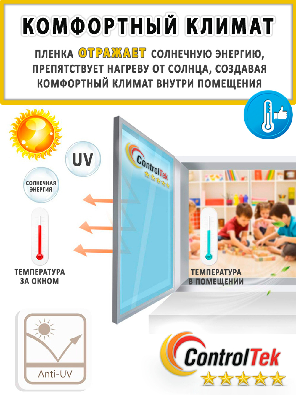 Пленка для окон атермальная CM80 BLUE ControlTek, рулон (ширина рулона 1,524 м.)
