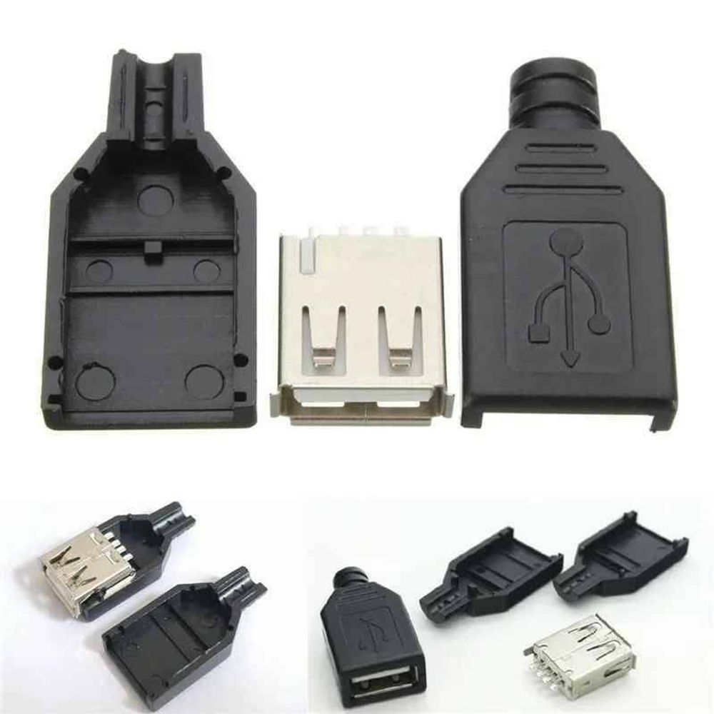 Разъем (гнездо) USB 2.0 тип А (разборный) под пайку на кабель